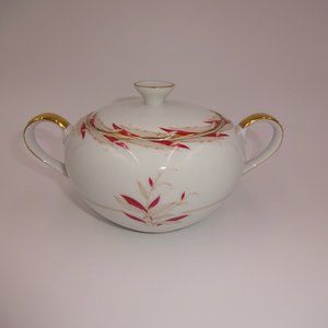 Vintage Citadel China Cavalier Sugar Bowl & Lid White Pink Leaves 7447 Japan